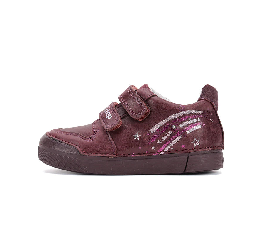 Girls Burgundy Leather LED Light Shoes