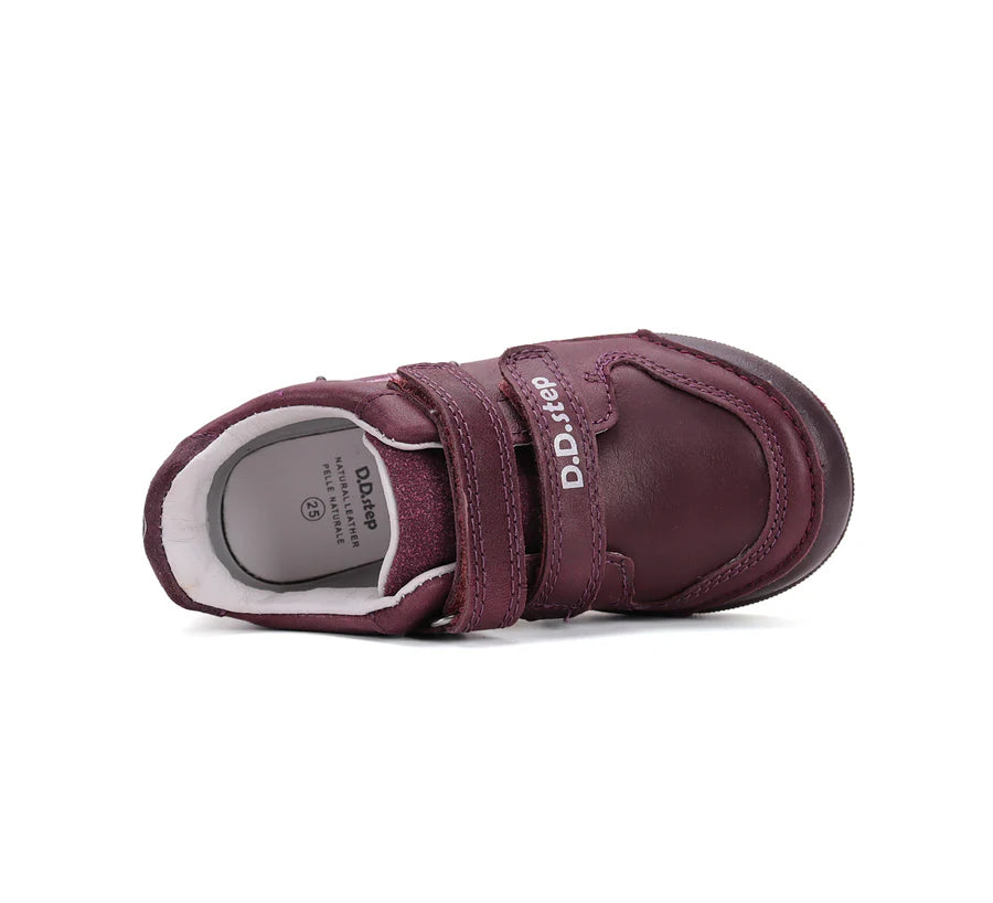 Girls Burgundy Leather LED Light Shoes