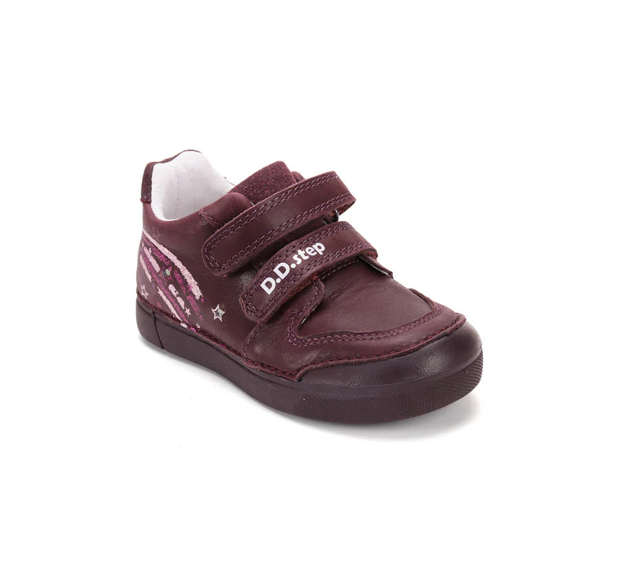 Girls Burgundy Leather LED Light Shoes