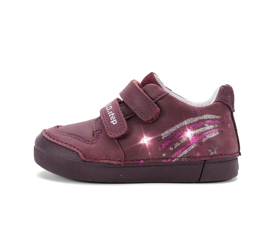 Girls Burgundy Leather LED Light Shoes