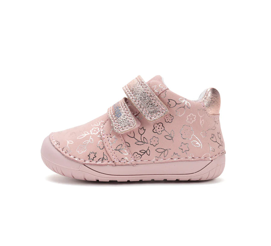 Girls Pink Floral Leather Barefoot Shoes