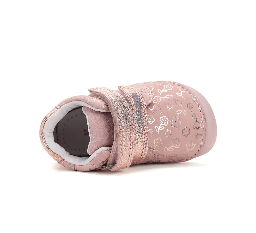 Girls Pink Floral Leather Barefoot Shoes