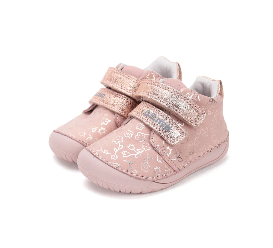 Girls Pink Floral Leather Barefoot Shoes