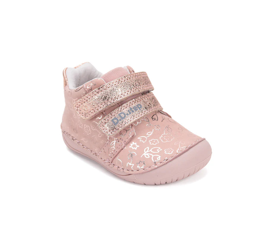 Girls Pink Floral Leather Barefoot Shoes