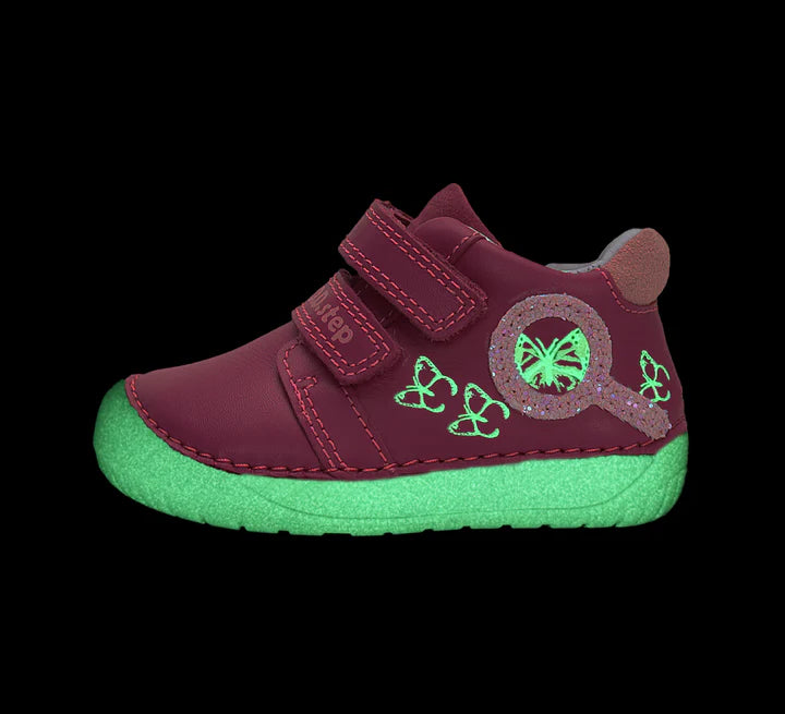 Girls Burgundy Butterfly Glow In The Dark Leather Shoes