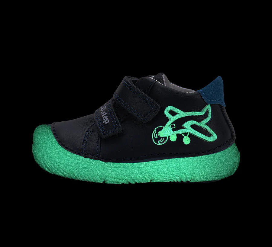 Boys Blue Glow In The Dark Leather Airplane Shoes