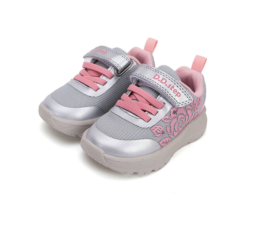 Girls Pink Floral Light Up Sneakers